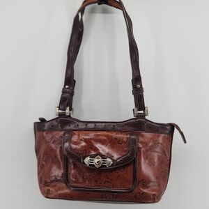 M.C. Marc Chantal Brown Floral Shoulder Bag Heart Concho Buckle Y2K Purse 13x7
